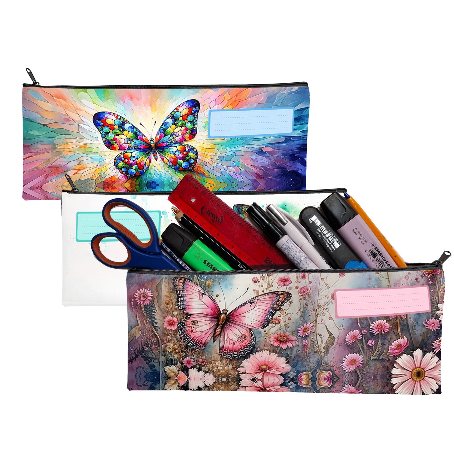 Zip & Go Butterfly Pencil Bags Set of 3