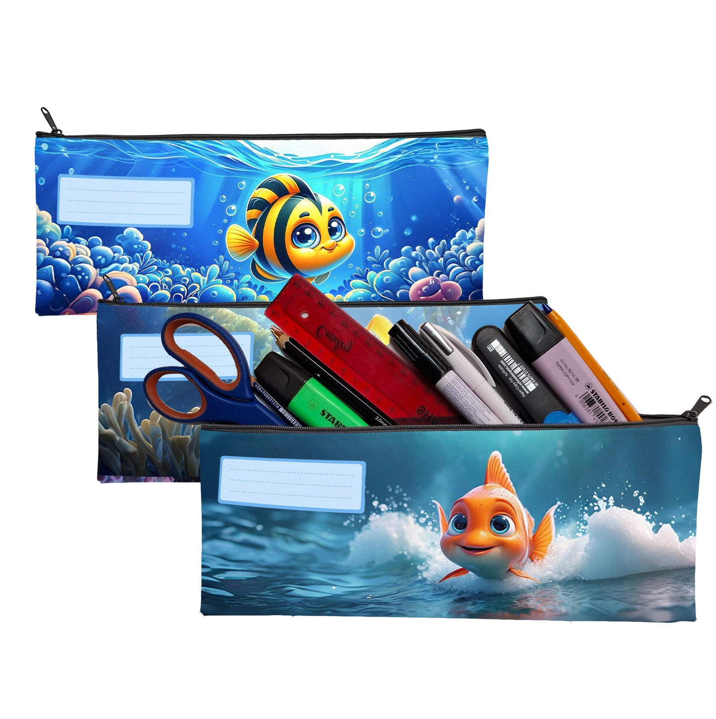 Zip & Go Friendly Fish Pencil Bags Set of 3