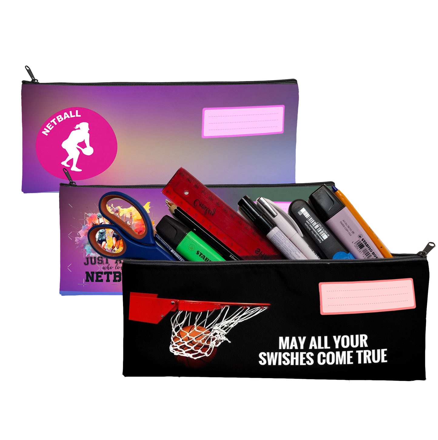 Zip & Go Netball Pencil Bags Set of 3