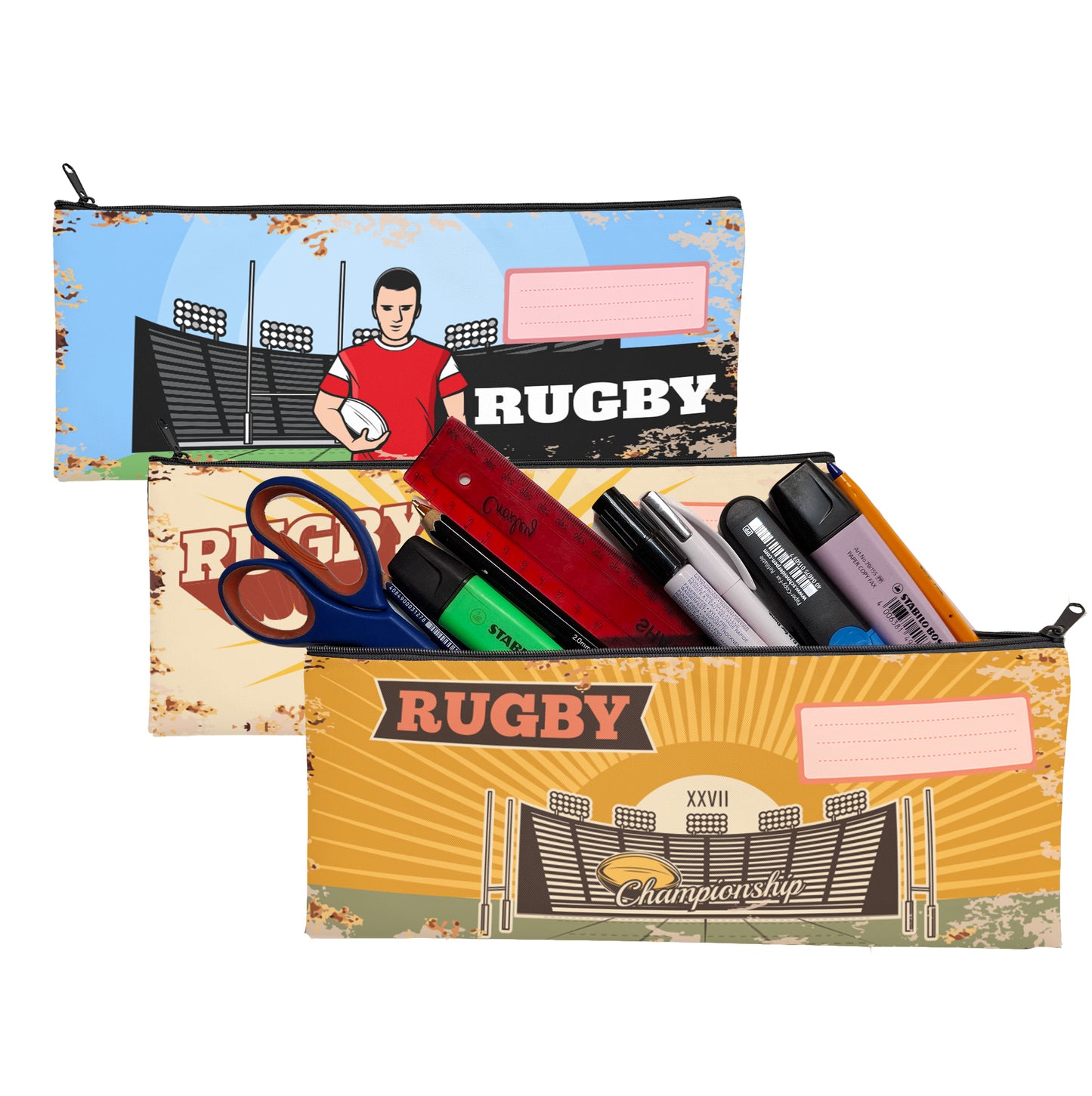 Zip & Go Rugby Pencil Bags Set of 3