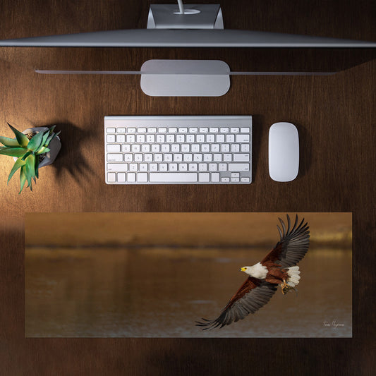 African Fish Eagle Flyby Large Desk Pad By Fanie Heymans