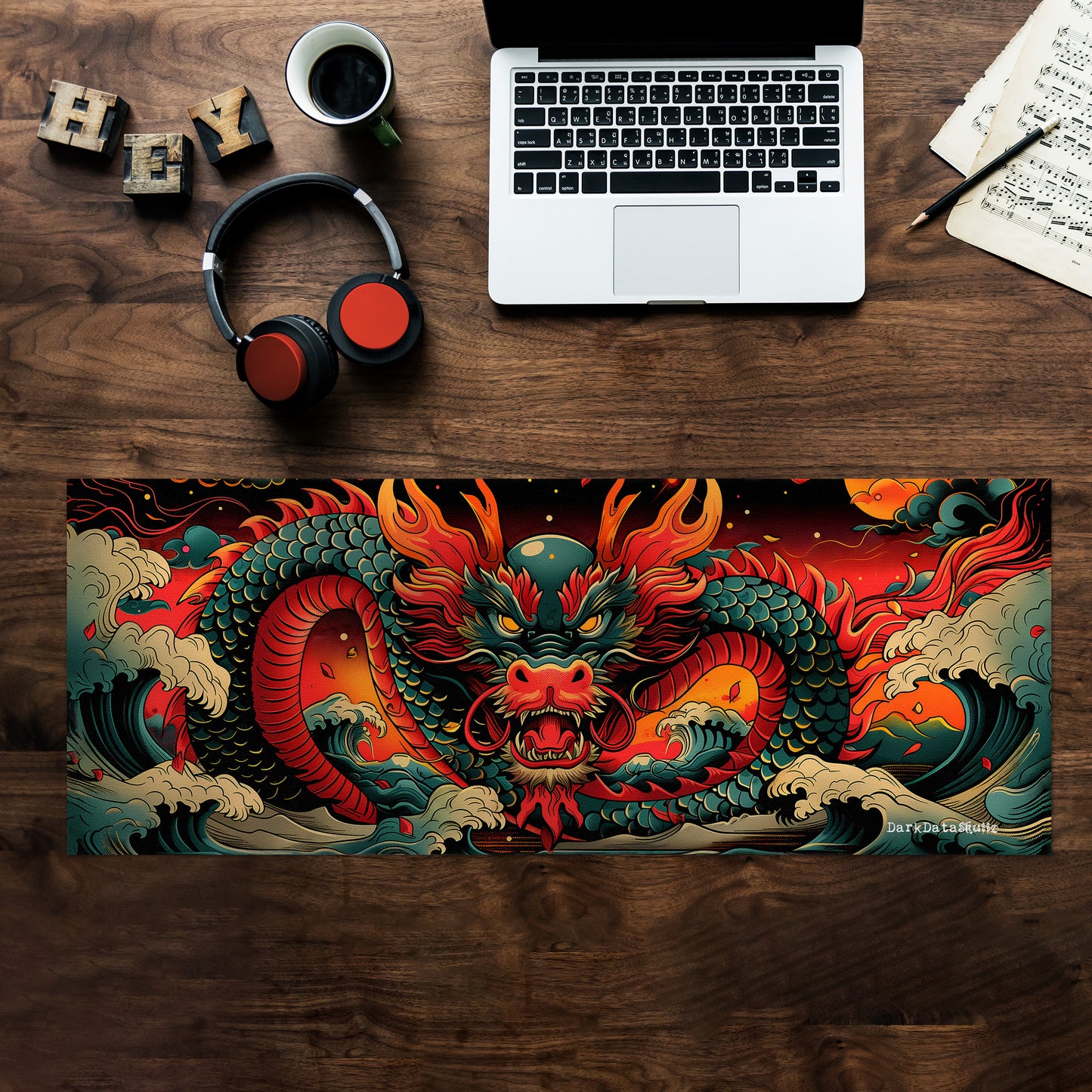 Blue Dragon by Wikus Schalkwyk Large Desk Pad