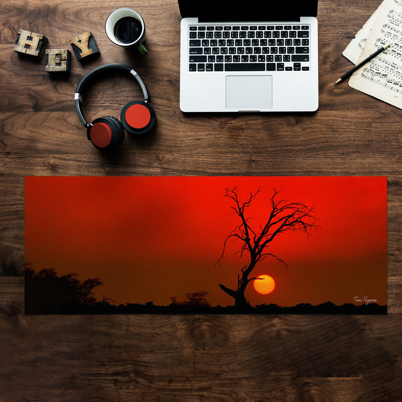 kgalagadi red sunset dead tree Large Desk Pad By Fanie Heymans