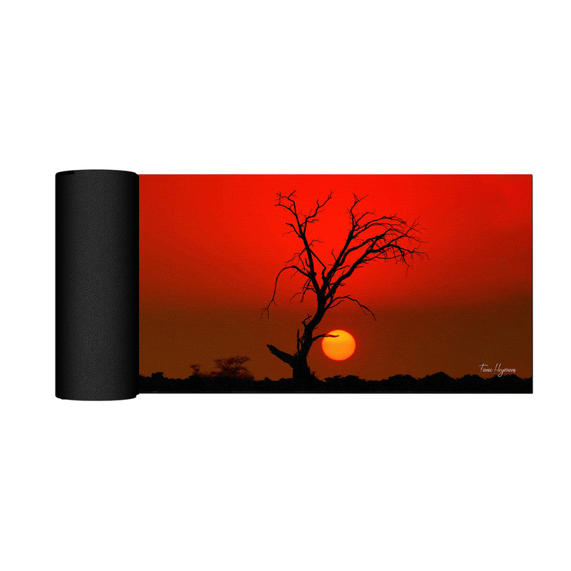 kgalagadi red sunset dead tree Large Desk Pad By Fanie Heymans