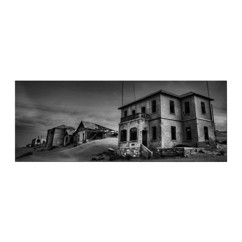 kolmanskop gost buildings black white Large Desk Pad By Fanie Heymans