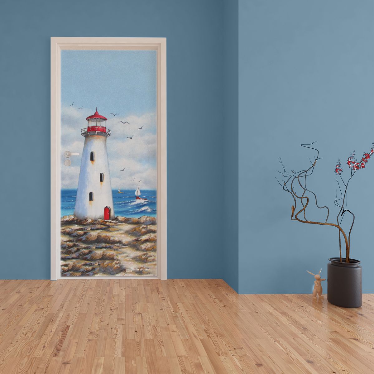 Decoupage - Lighthouse Sail Boat By Stella Bruwer Door