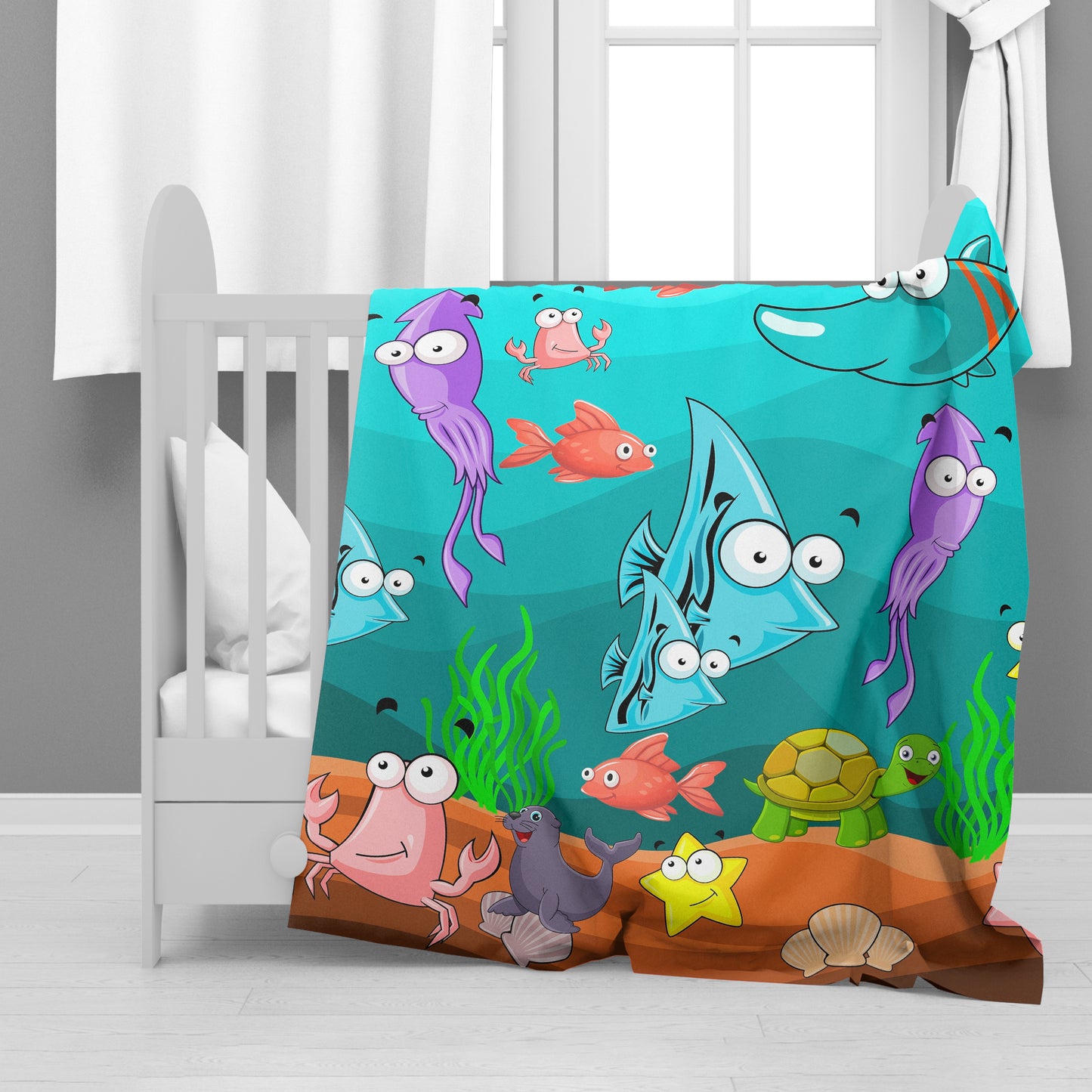 Ocean Characters Minky Blanket By Mark van Vuuren