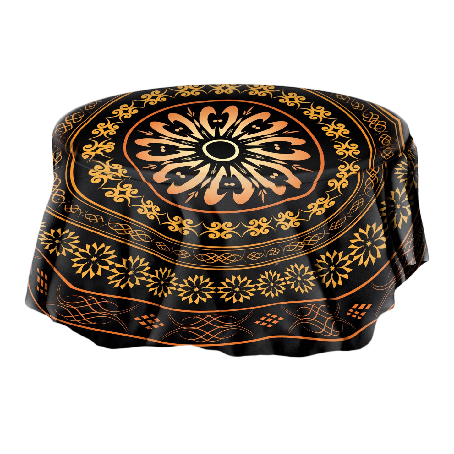 Gold & Orange Pattern Round Tablecloth