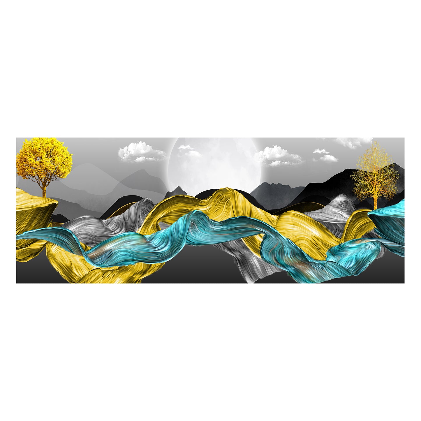 Colourful Golden Blue Waves Decoupage Drum Cover