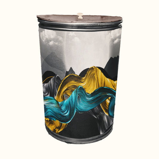 Colourful Golden Blue Waves Decoupage Drum Cover