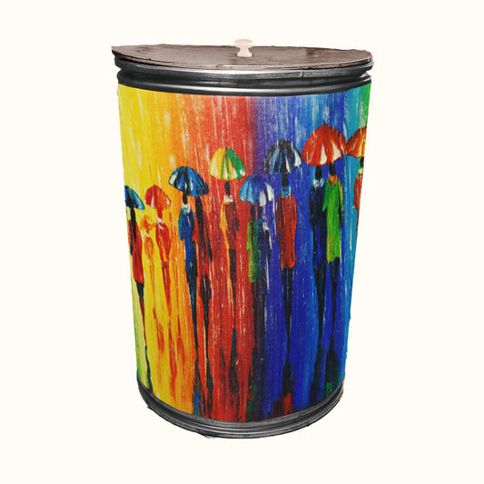 Colourful Rainbow Rain Decoupage Drum Cover