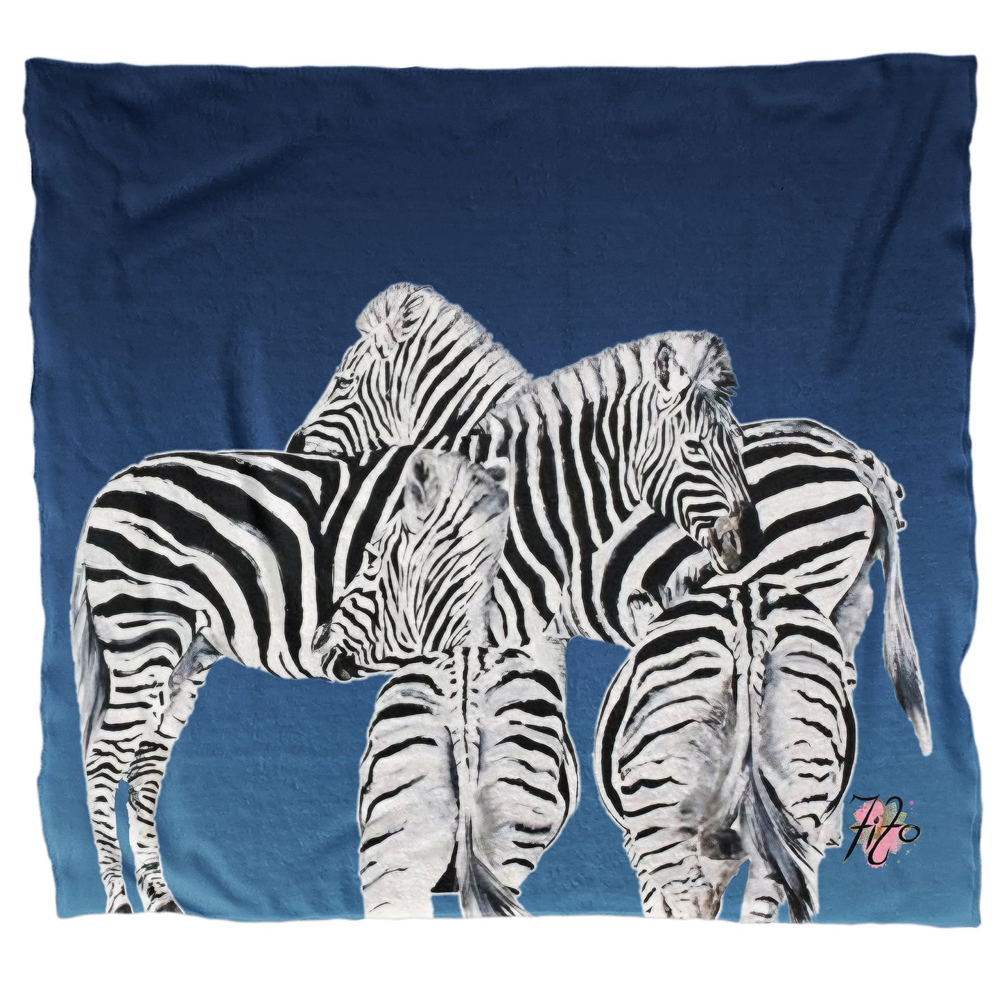 Zebra on Blue Light Weight Fleece Blanket by Fifo