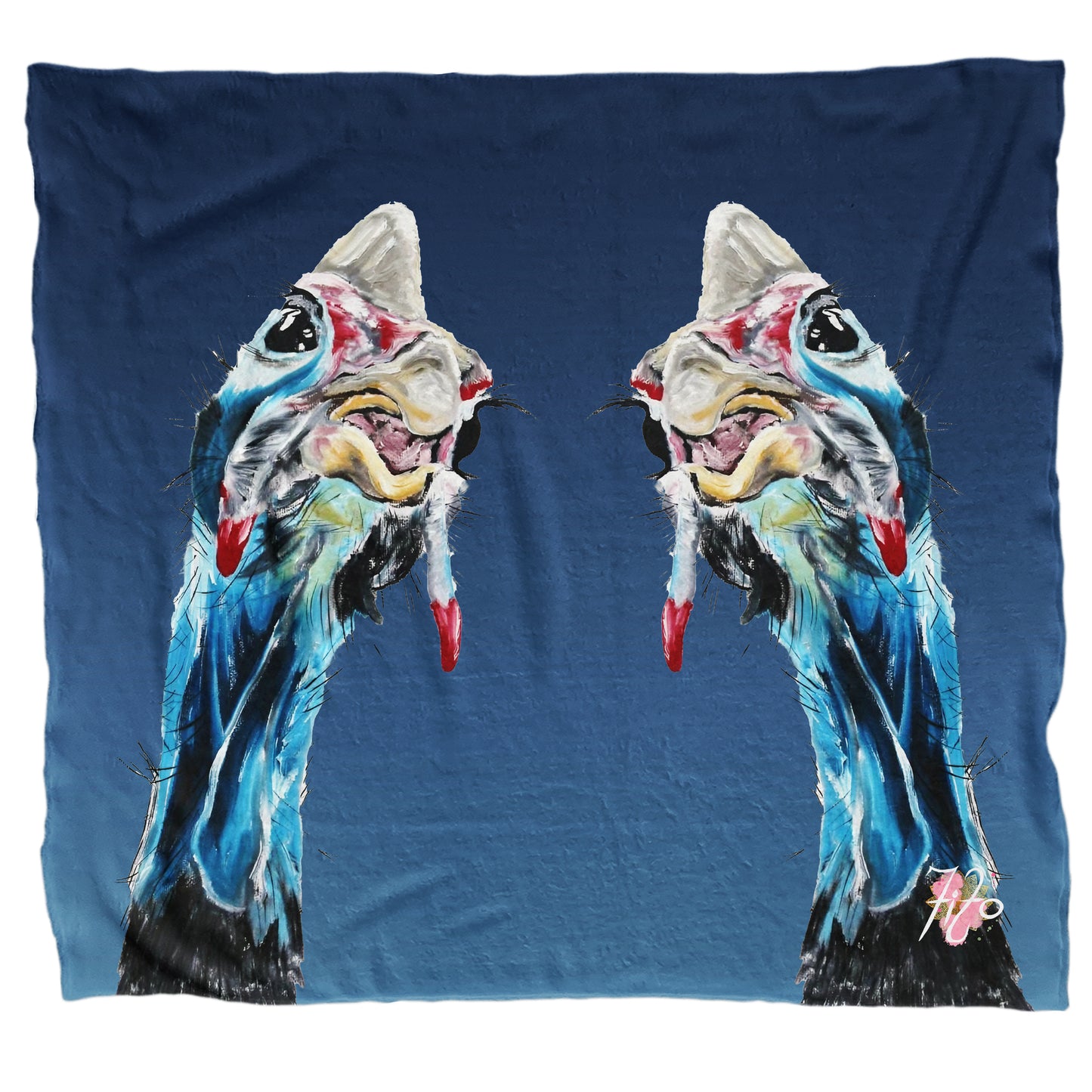 Goofy Guineafowl On Blue Light Weight Fleece Blanket by Fifo