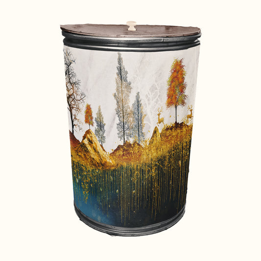 Golden Buck Mountains Decoupage Drum Cover