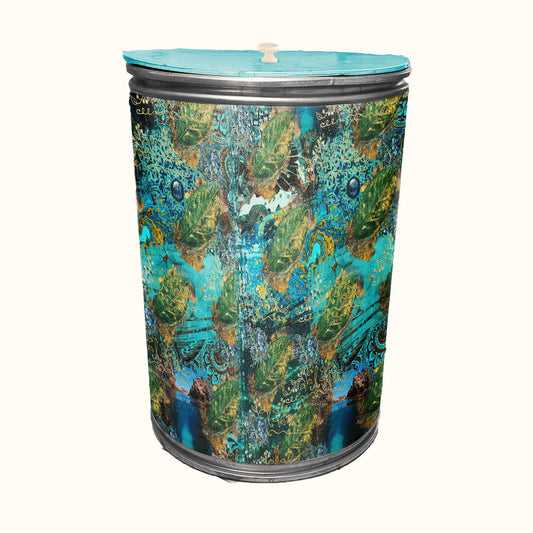 Golden Leaf Turquoise Pattern Decoupage Drum Cover