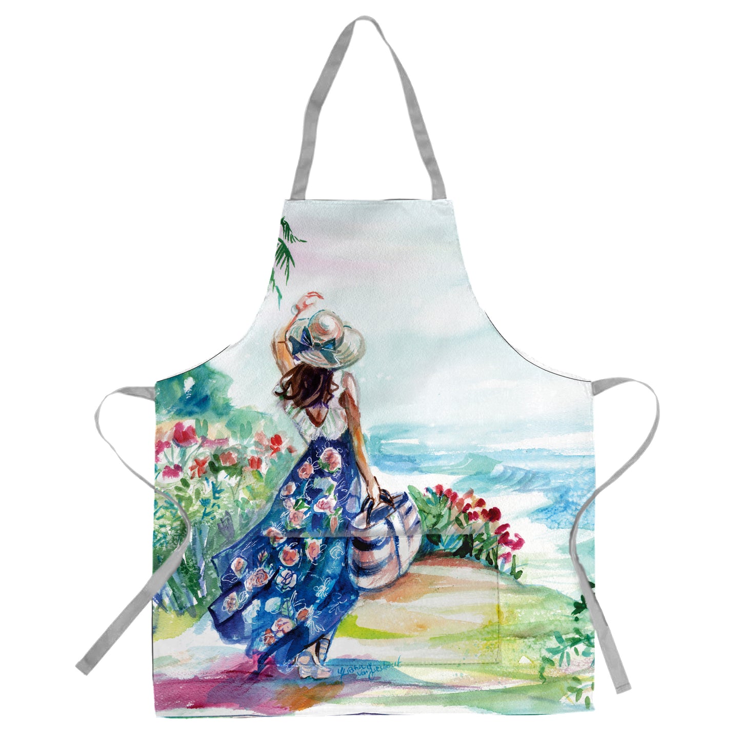 Walking on the Beach Medium Length Apron by Kristin Van Lieshout