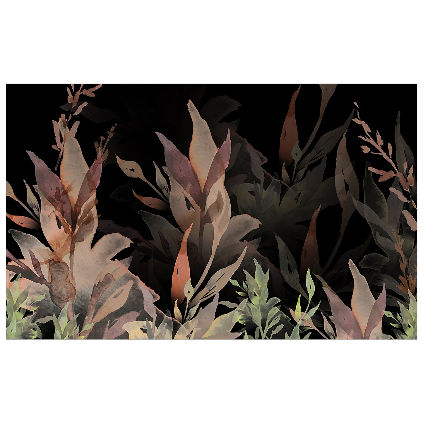 Green Leaves on a Black Background Rectangle Tablecloth By Mark Van Vuuren