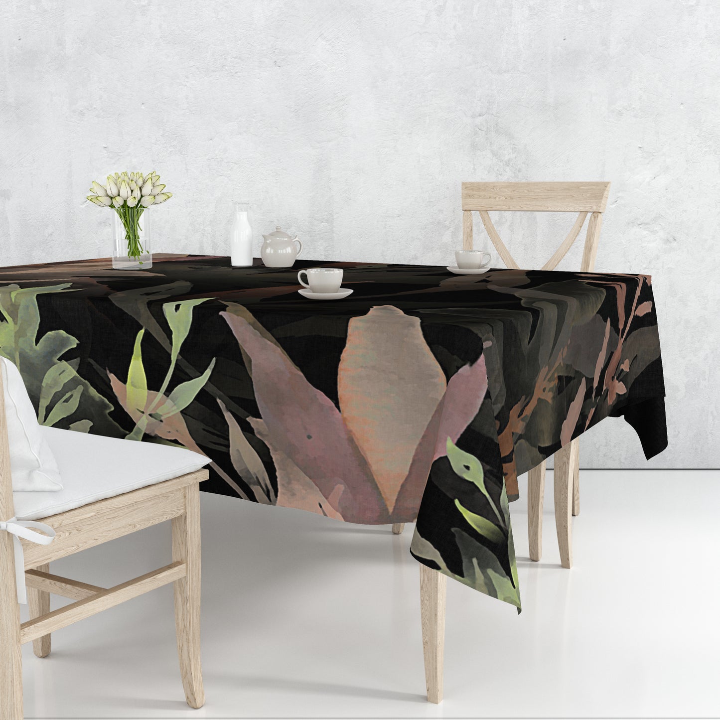 Green Leaves on a Black Background Rectangle Tablecloth By Mark Van Vuuren