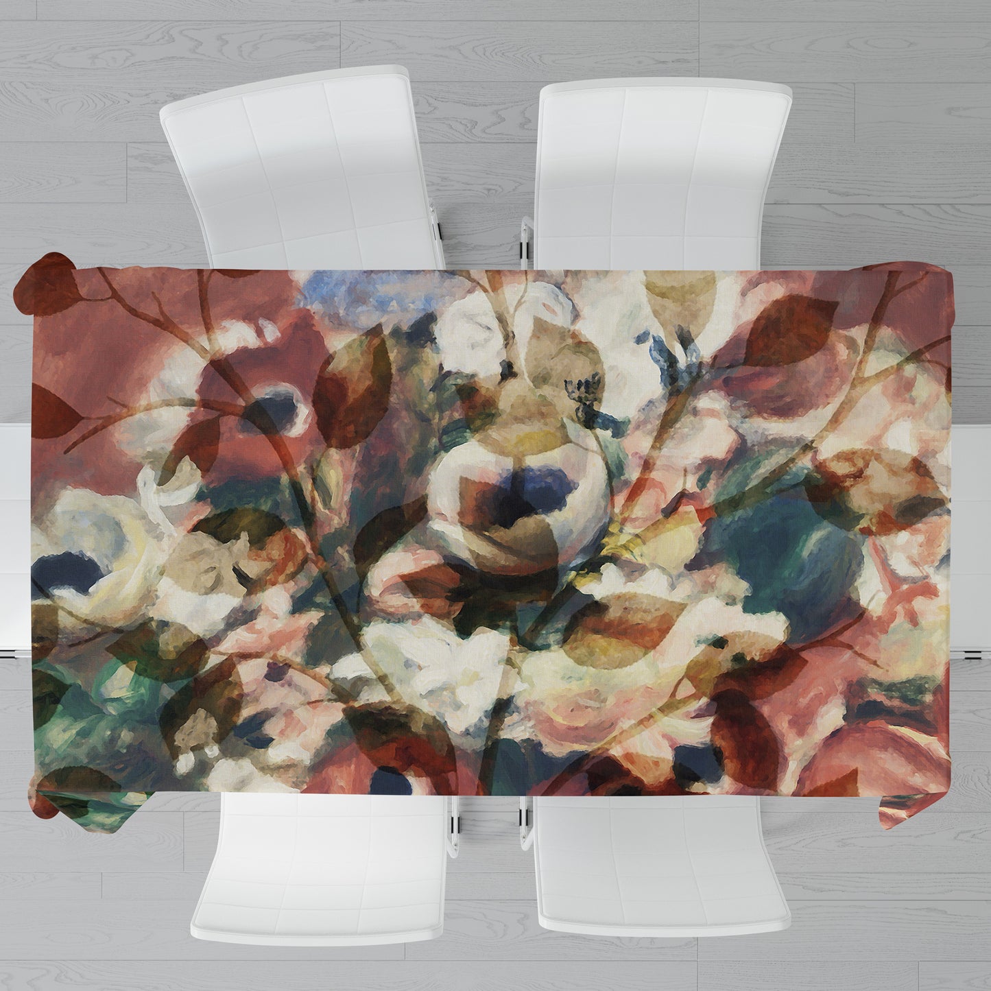 Earthy Toned Flower Pattern Rectangle Tablecloth By Mark Van Vuuren