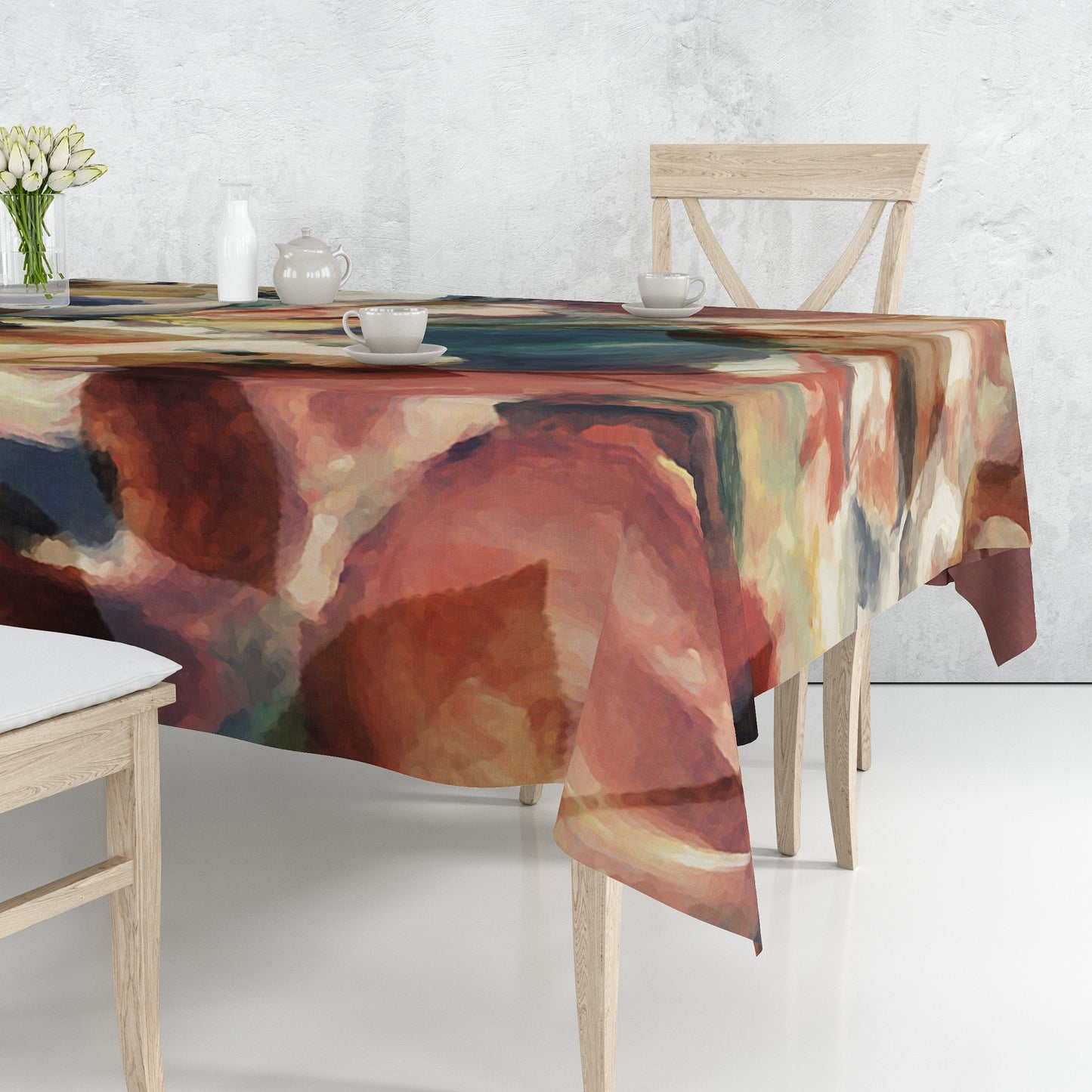 Earthy Toned Flower Pattern Rectangle Tablecloth By Mark Van Vuuren