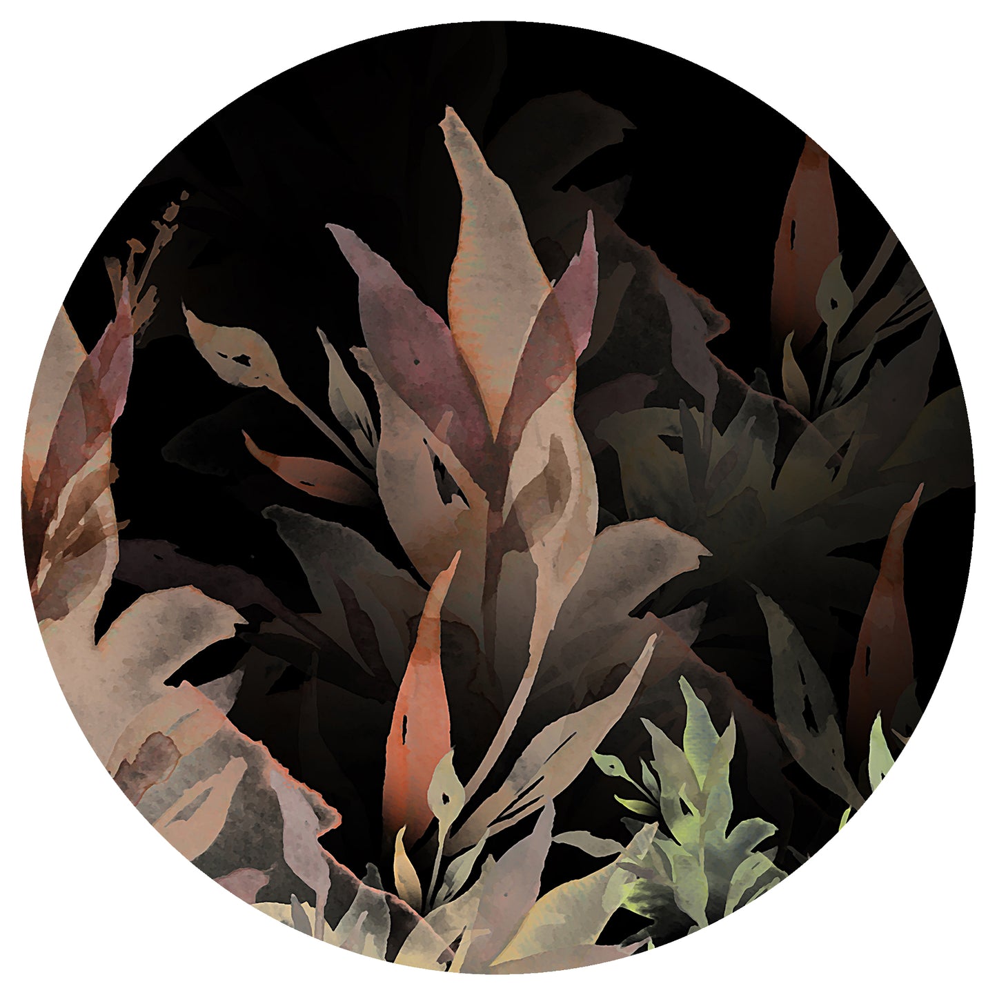 Black background Green Leaves Round Tablecloth By Mark Van Vuuren