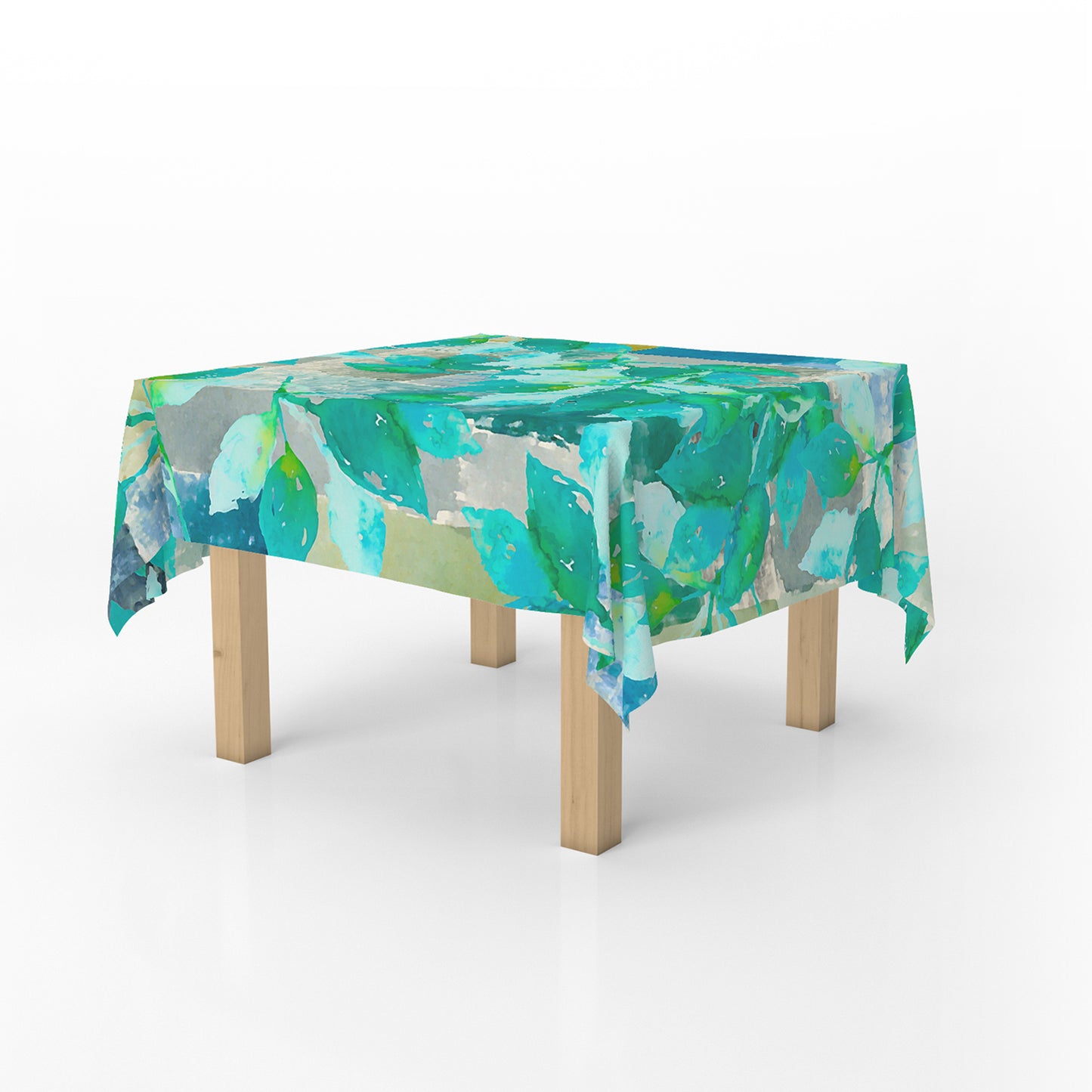 Green Leaves on Rustic Grey Square Tablecloth By Mark van Vuuren