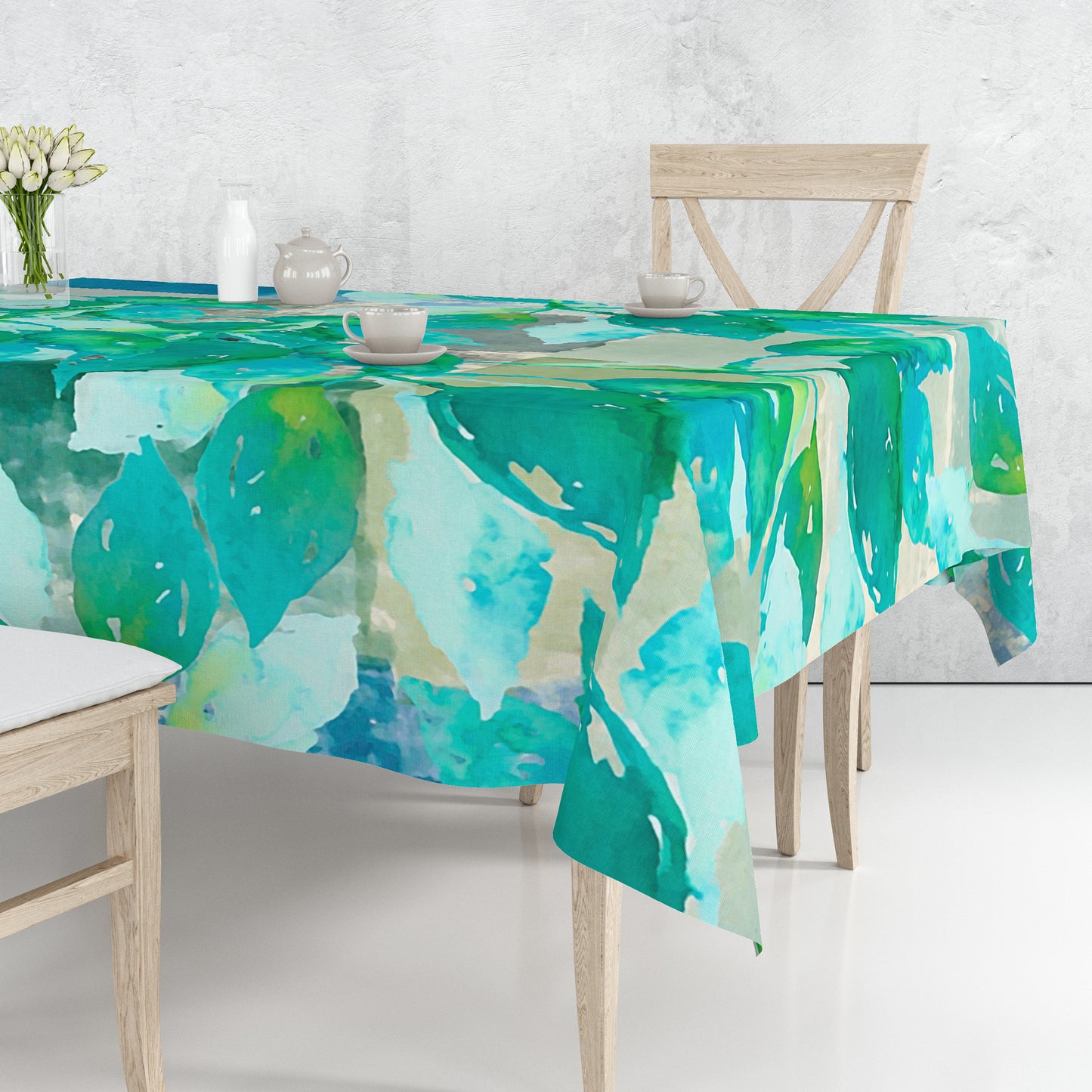 Green Leaves on Rustic Grey Rectangle Tablecloth By Mark Van Vuuren