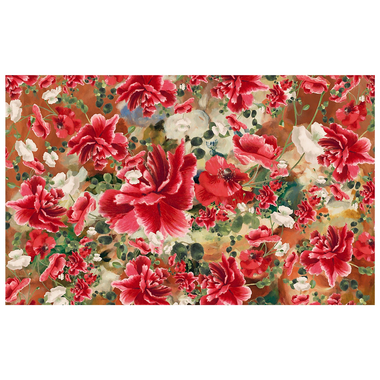 Painted Red Blooming Floral Rectangle Tablecloth By Mark Van Vuuren