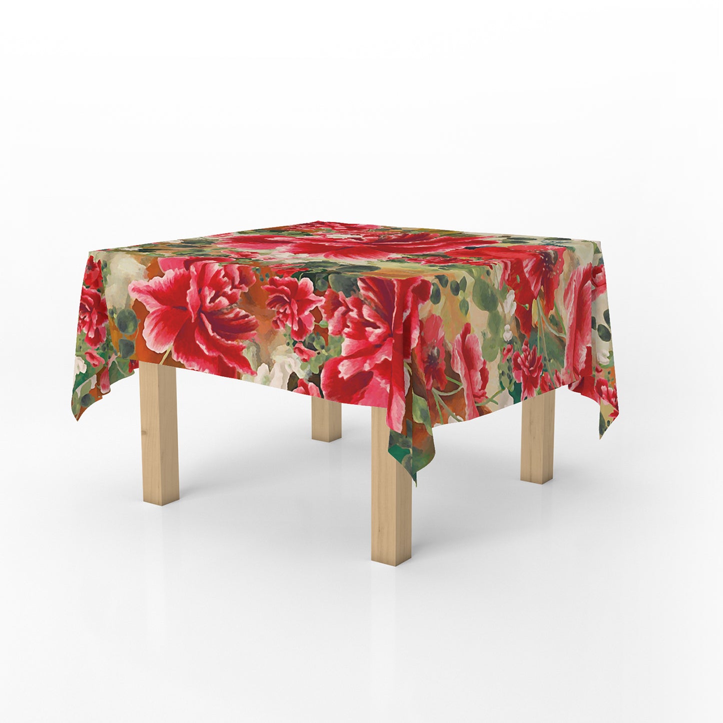 Painted Red Blooming Floral Square Tablecloth By Mark van Vuuren