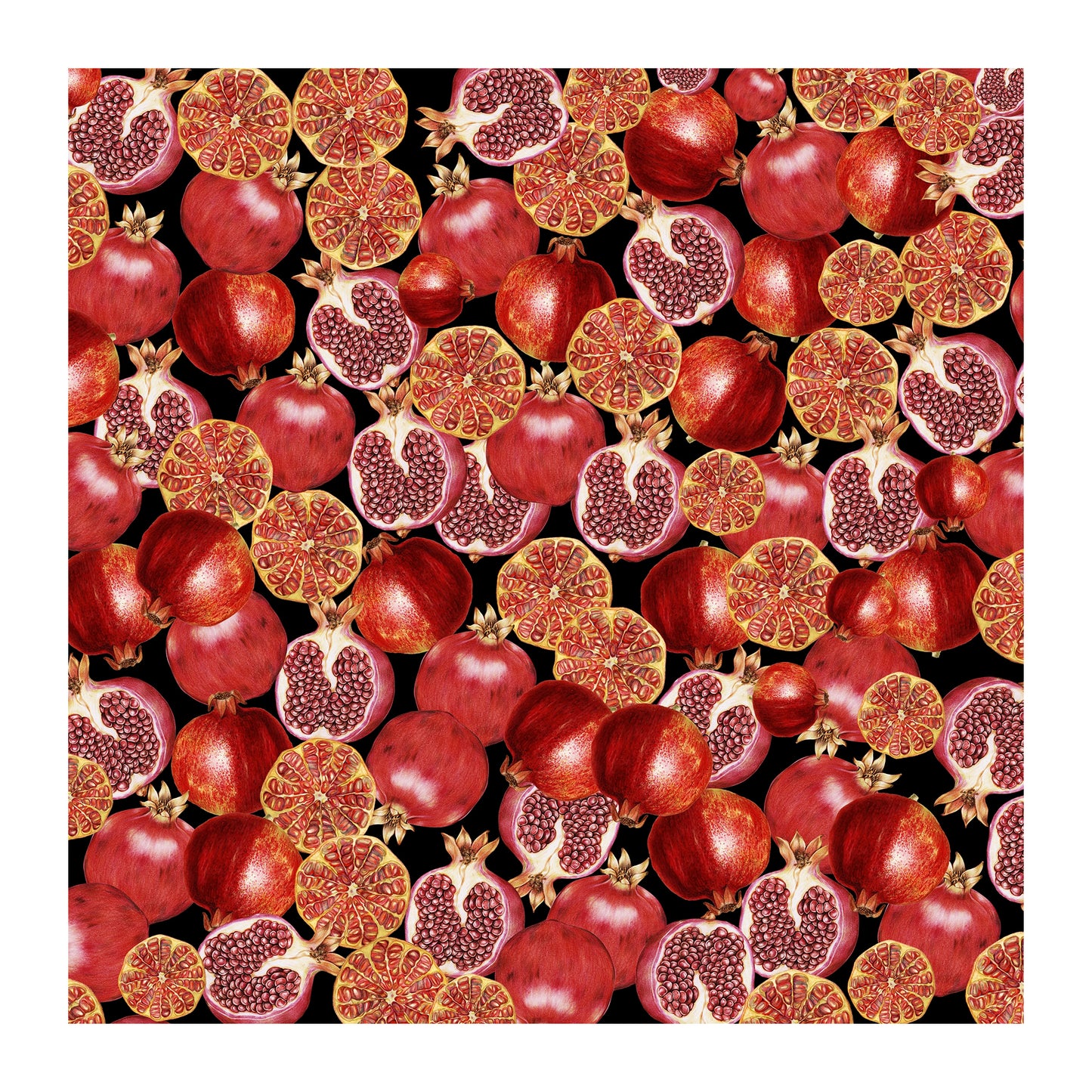 Pomegranates on Black Square Tablecloth By Mark Van Vuuren