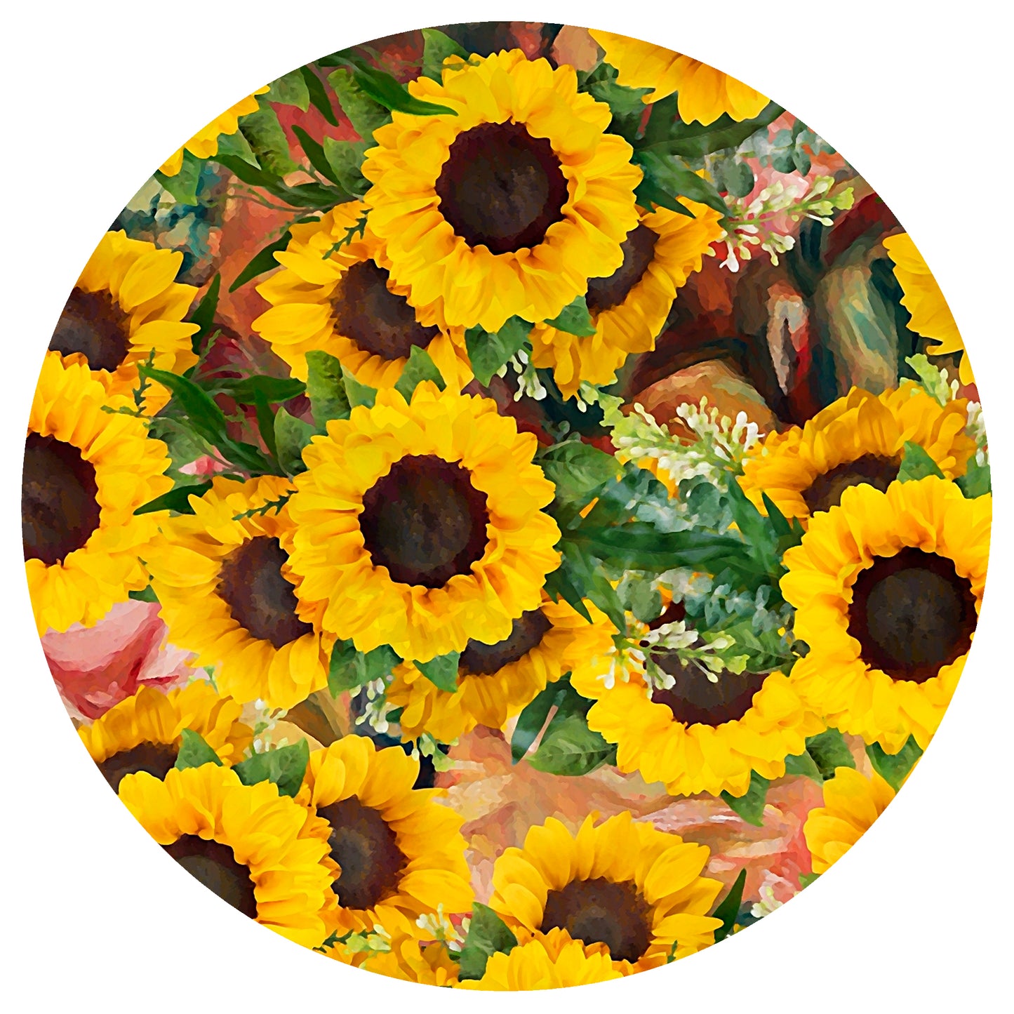 Arrangement of Sunflowers Round Tablecloth By Mark Van Vuuren