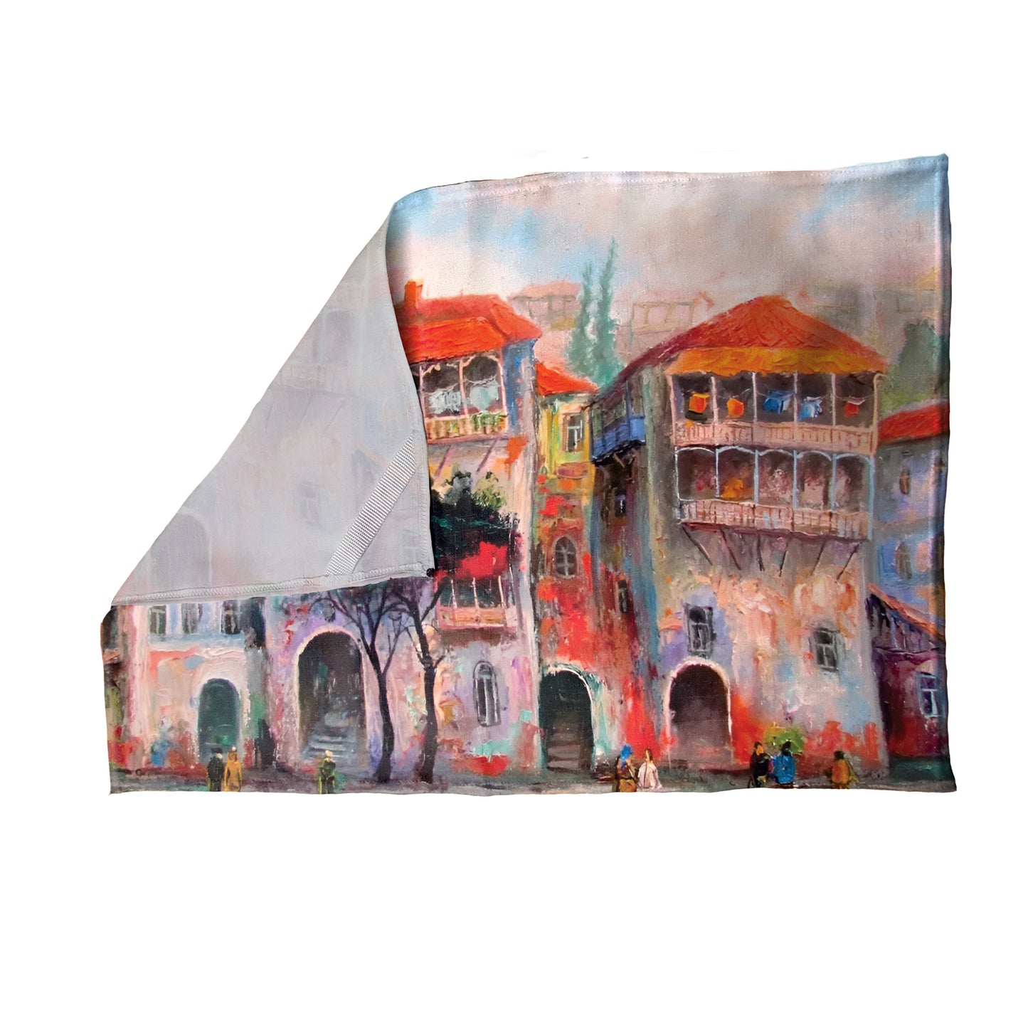 Painted Orange Roof Building Tea Towel