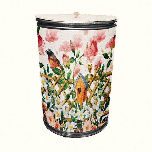 Painted Birds Houses Decoupage Drum Cover