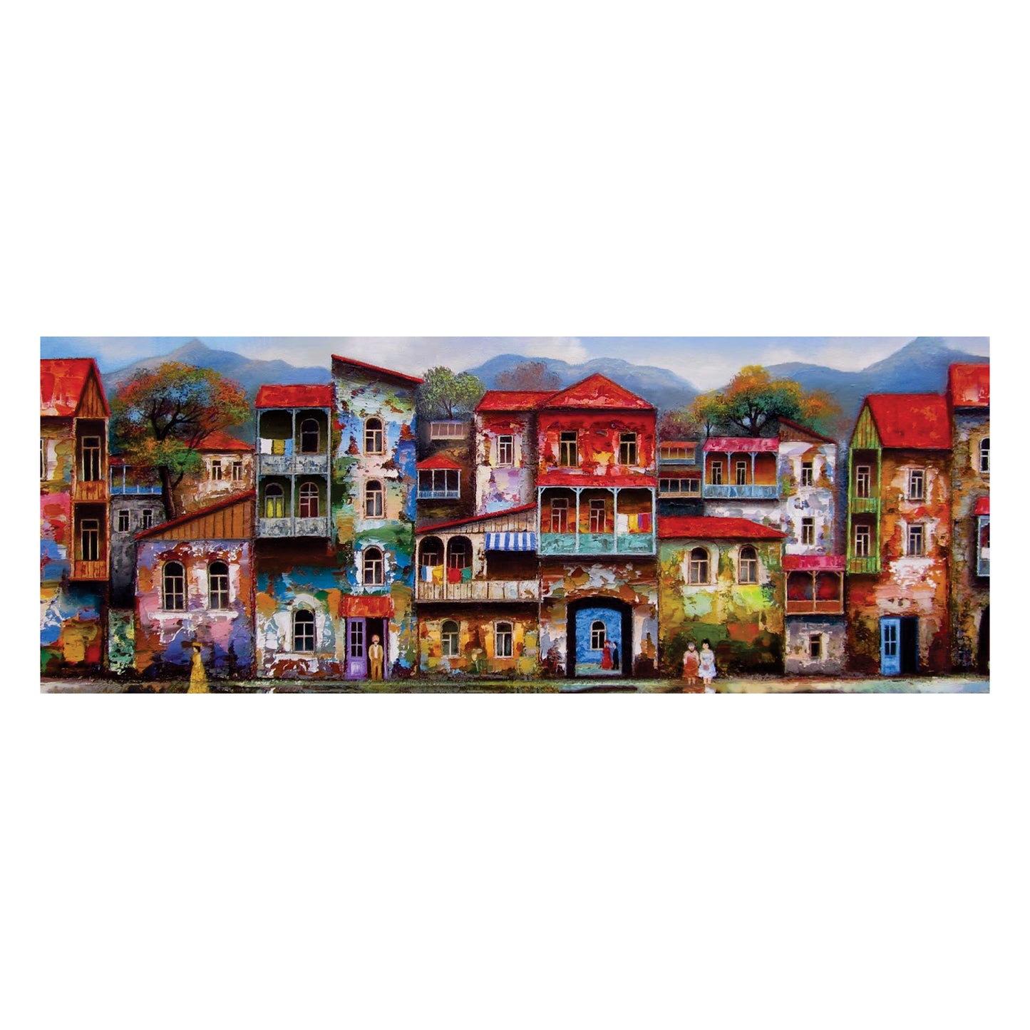 Painted Colourful Houses Decoupage Drum Cover