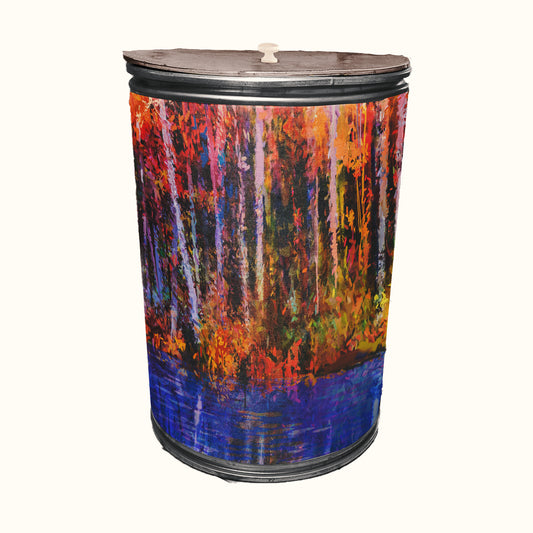 Painted Colourful Tree Bank Decoupage Drum Cover