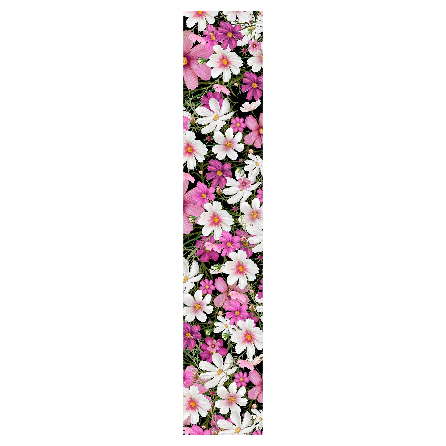 Painted Cosmos Flowers on Black Table Runner By Mark van Vuuren