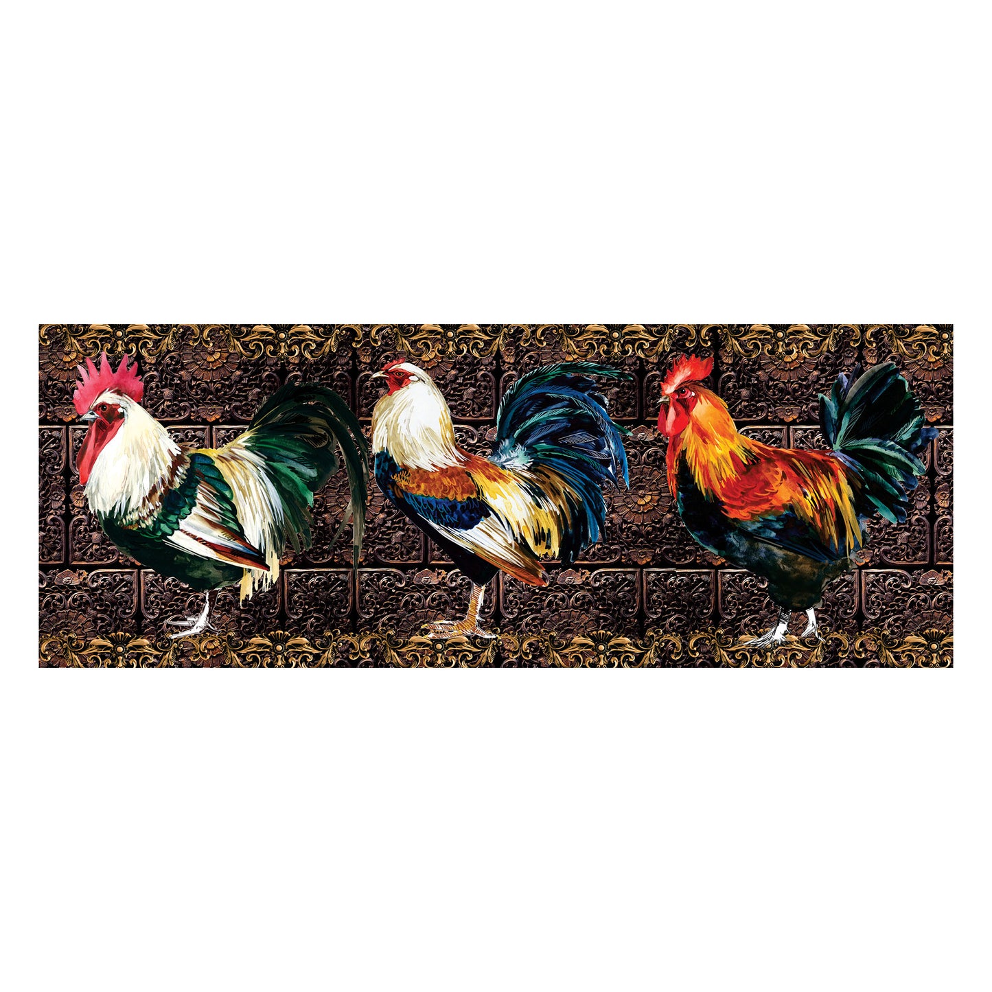 Painted Roosters on Rustic Tiles Decoupage Drum Cover