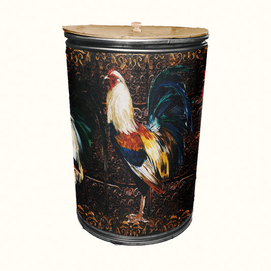 Painted Roosters on Rustic Tiles Decoupage Drum Cover