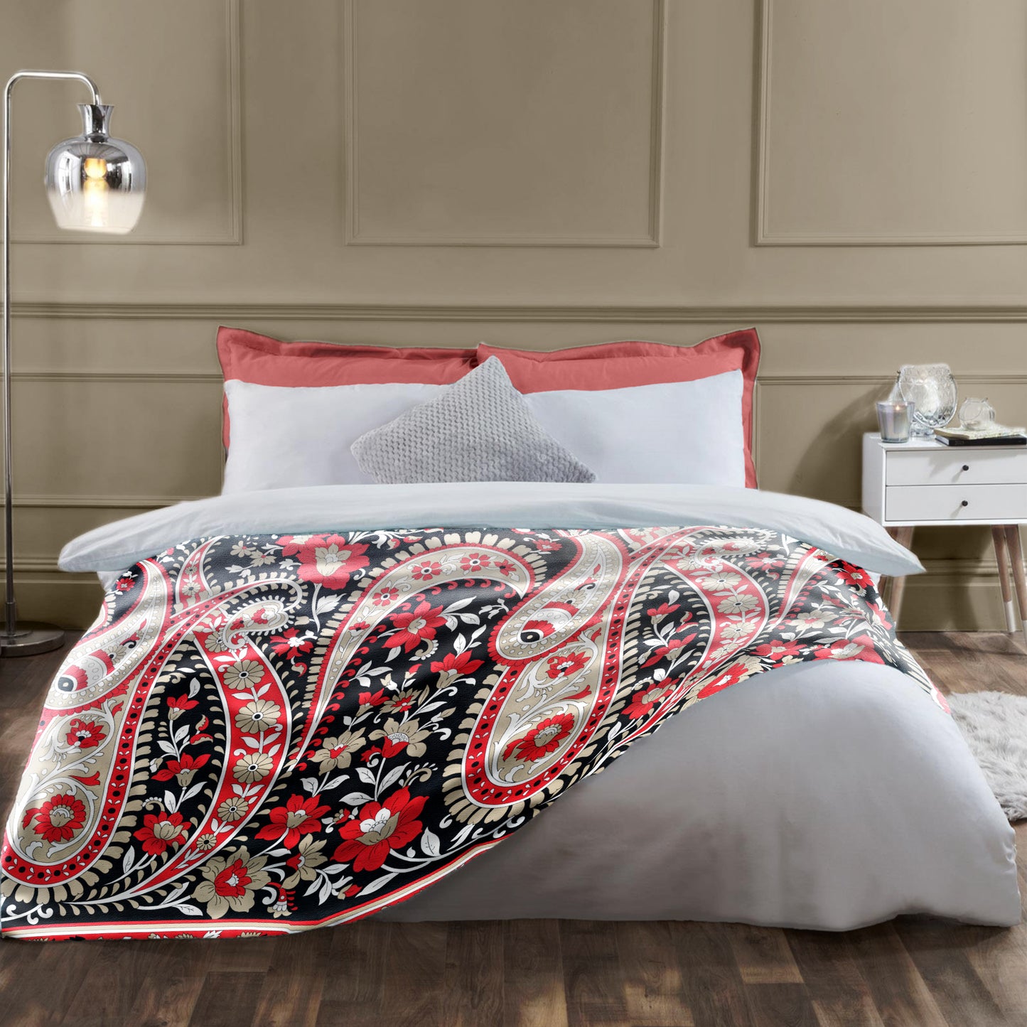 Paisley Red Flower Pattern Light Bed Throw