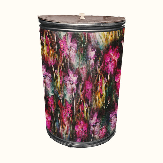 Pink and Golden Flower Pattern Decoupage Drum Cover