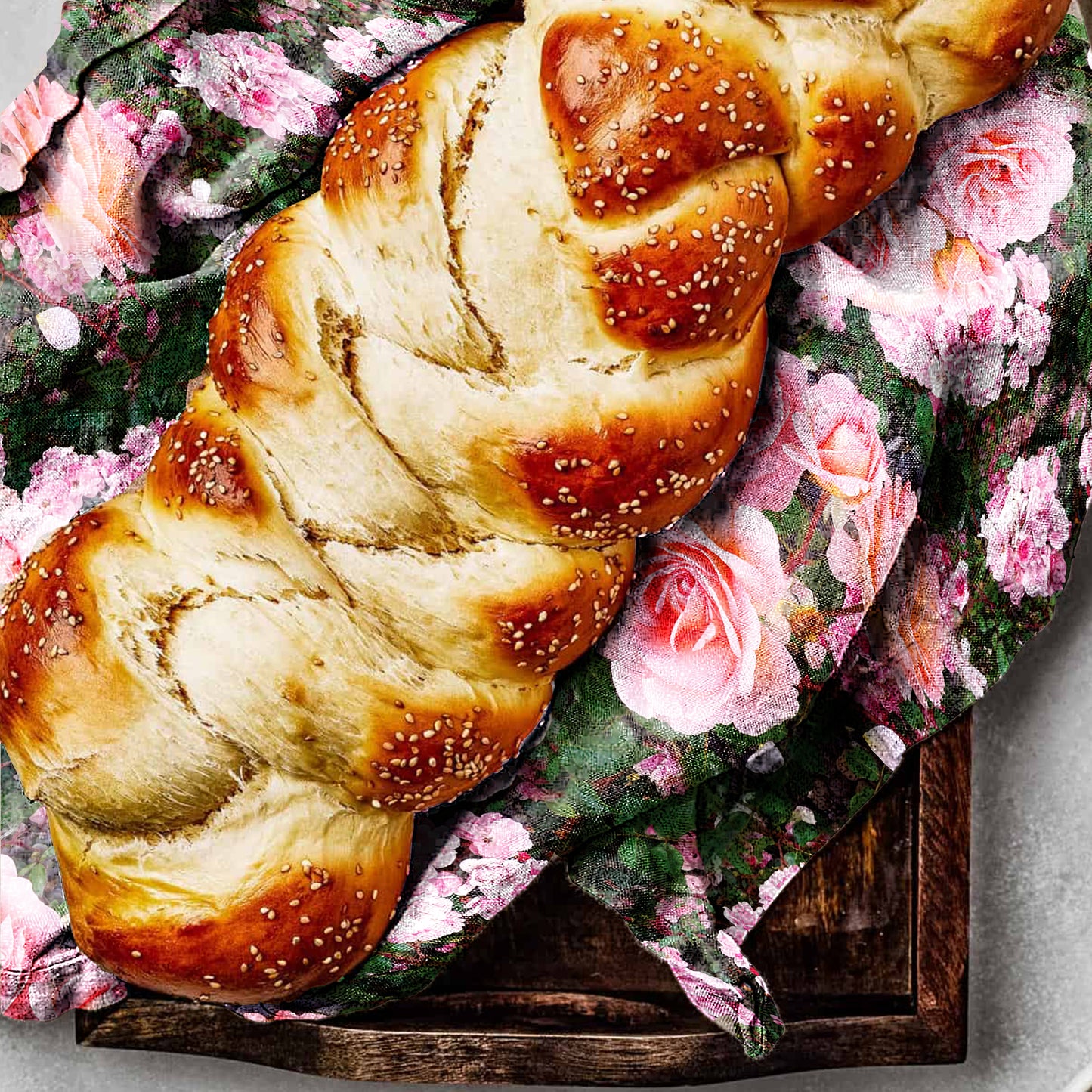 Pink Flower Field Tea Towel