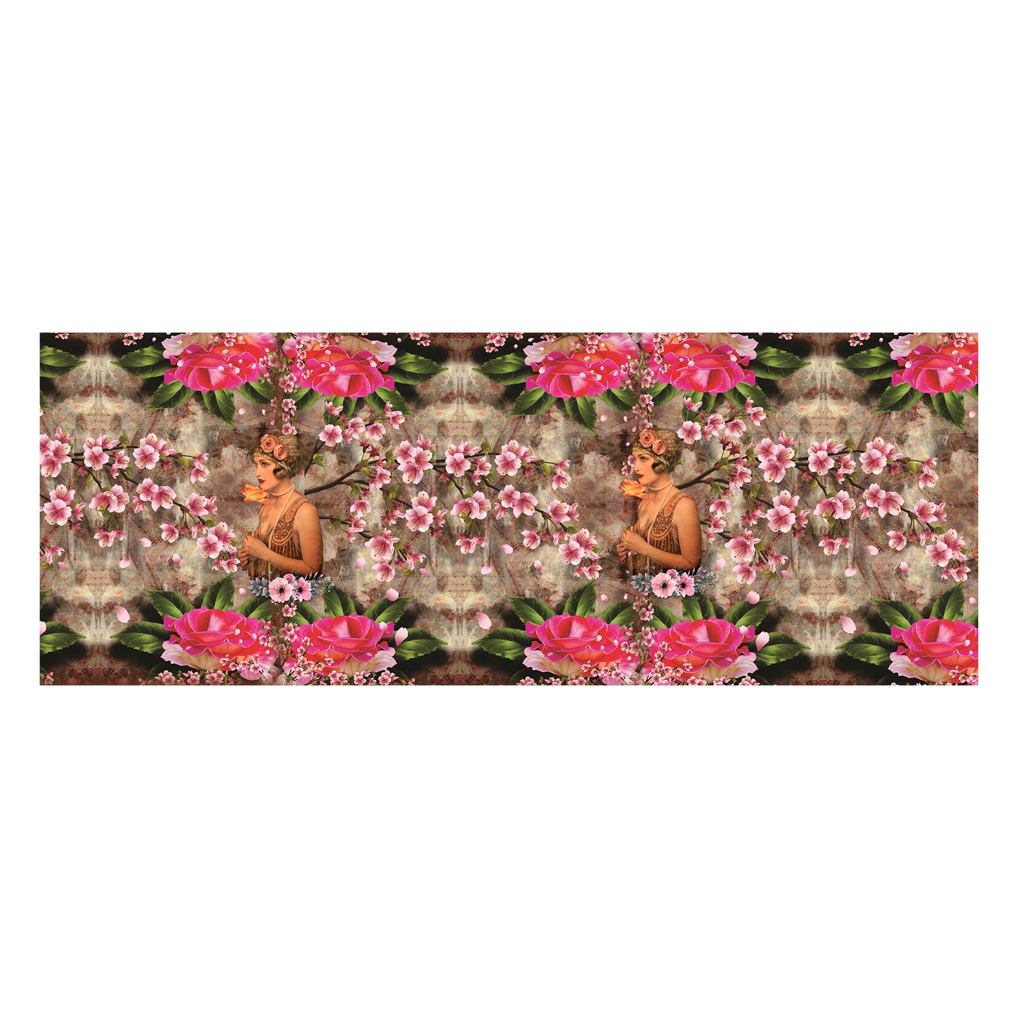 Pink Flowers Pearl Lady Decoupage Drum Cover
