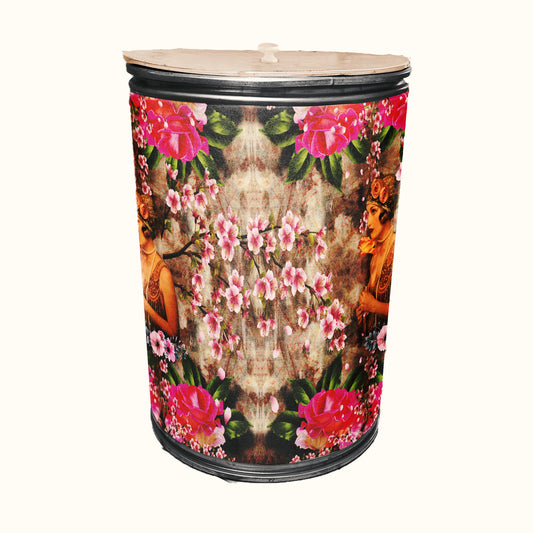 Pink Flowers Pearl Lady Decoupage Drum Cover