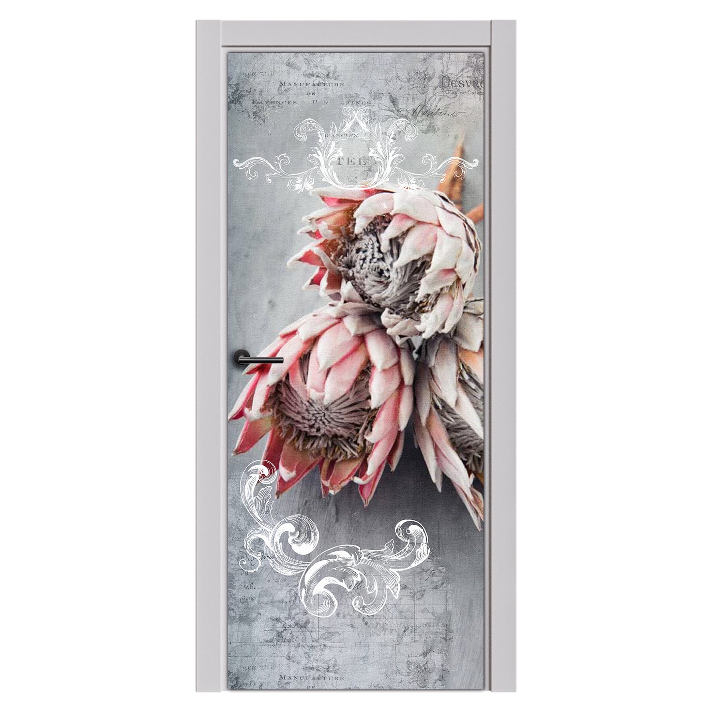 Decoupage Transfers - Pink Proteas on Grey - Door