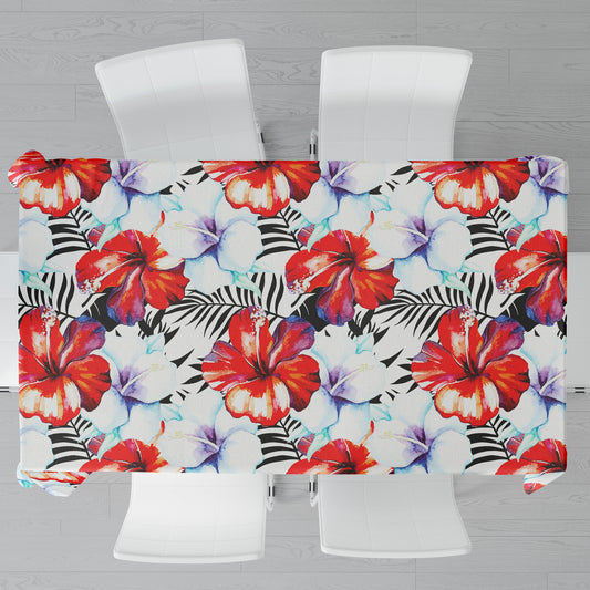Red and White Tropical Flowers Rectangle Tablecloth