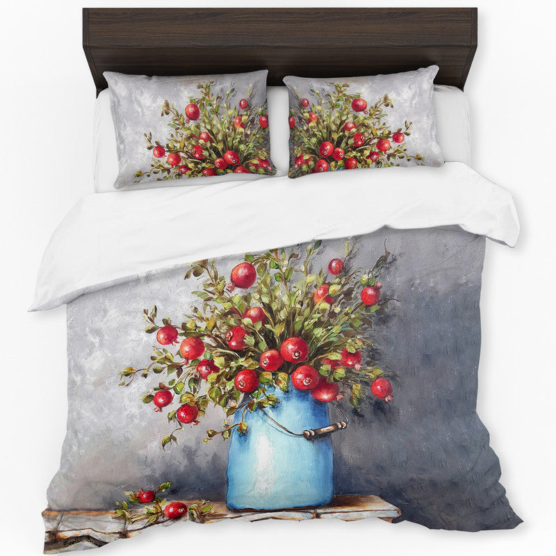 Pomegranates Blue Milk Can By Stella Bruwer Duvet Cover Set