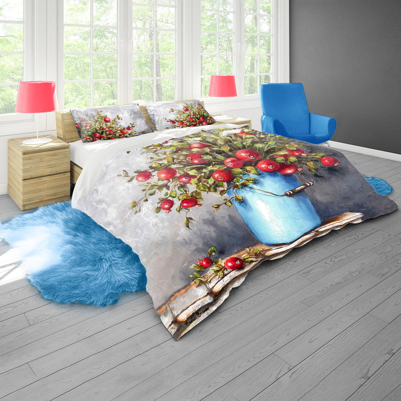 Pomegranates Blue Milk Can By Stella Bruwer Duvet Cover Set
