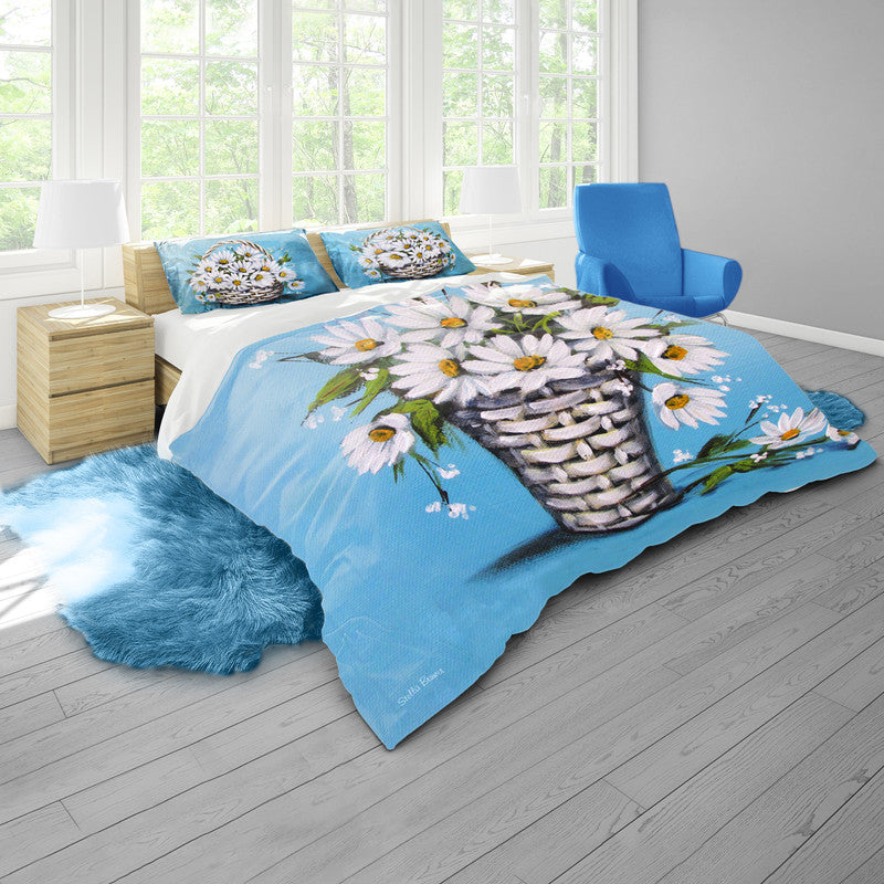 White Daisies on Blue By Stella Bruwer Duvet Cover Set