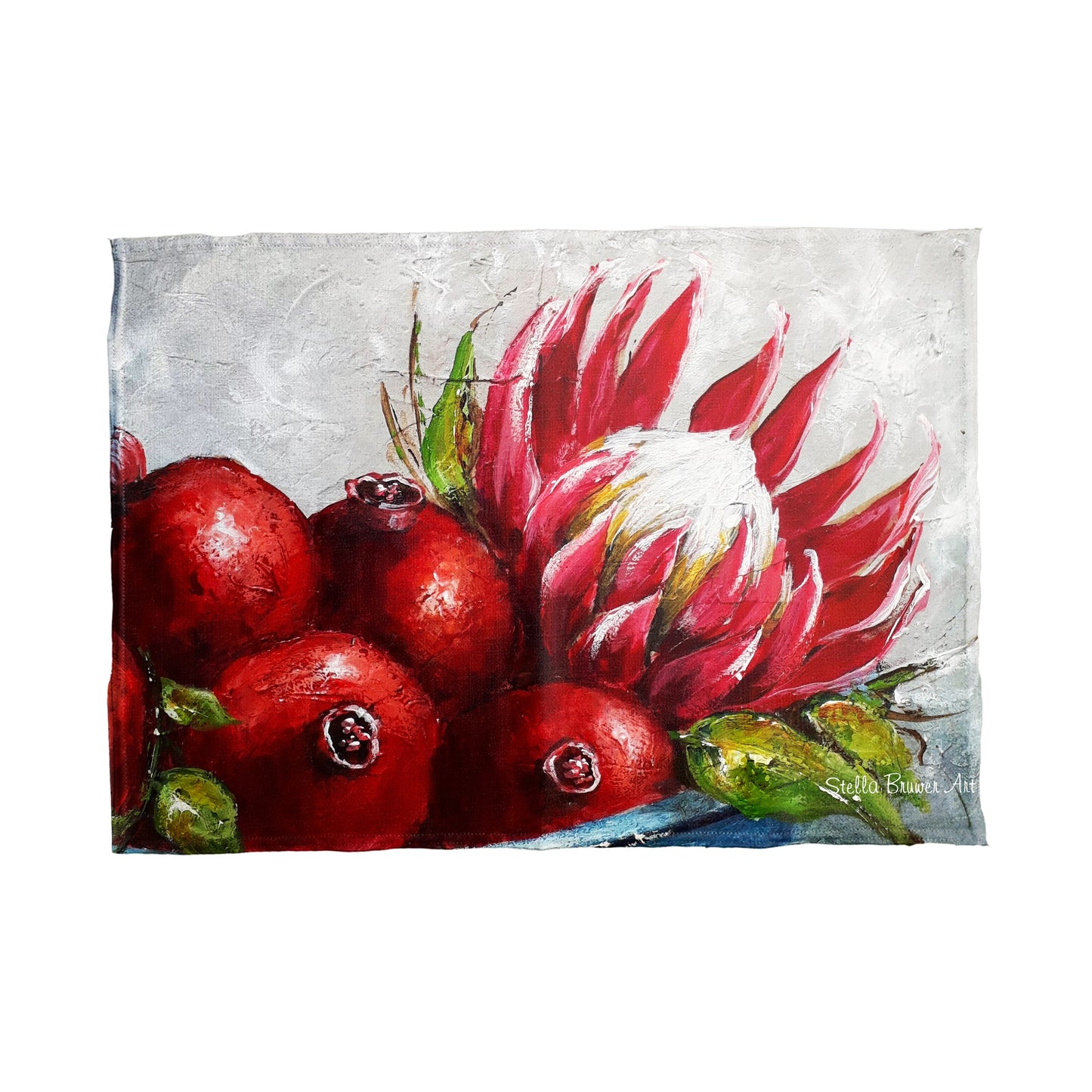 Protea and Pomegranate By Stella Bruwer Tea Towel