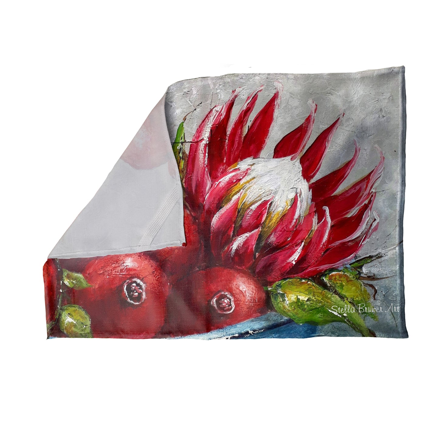 Protea and Pomegranate By Stella Bruwer Tea Towel